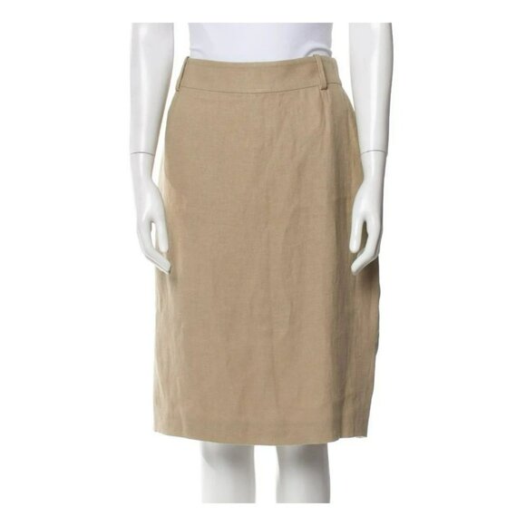 Versace Skirt US12 IT46 – Tan Linen, Silk Lined, Patch Pockets, Zip Closure - Picture 1 of 7